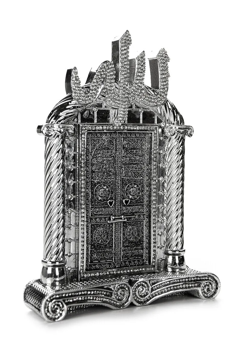 IQRAH Allah Edized Kaaba Gate Crystal Stone Decorated Religious Gift Trinket Silver Color