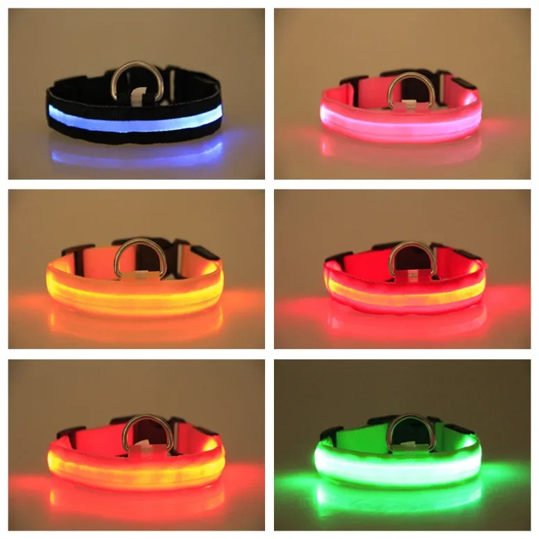 LED Dog Cat Battery Collar Nylon Night Safety Flashing Glow in The Dark Pet Dogs Luminous Fluorescent Dog Accessories Collar