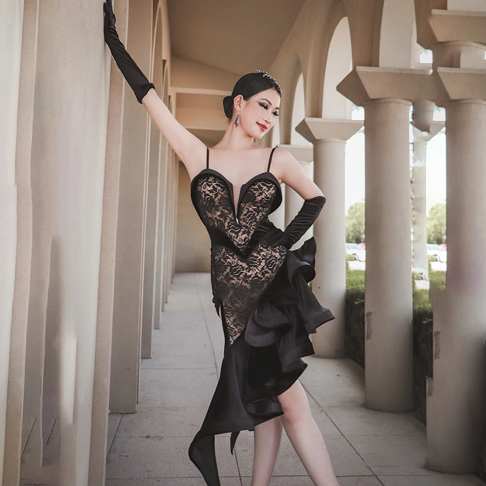 فستان مسابقة الرقص اللاتيني الجديد بدون أكمام، تنورة هيكل السمكة، ملابس نسائية جديدة عالية الجودة، حبال سامبا أنيقة #1