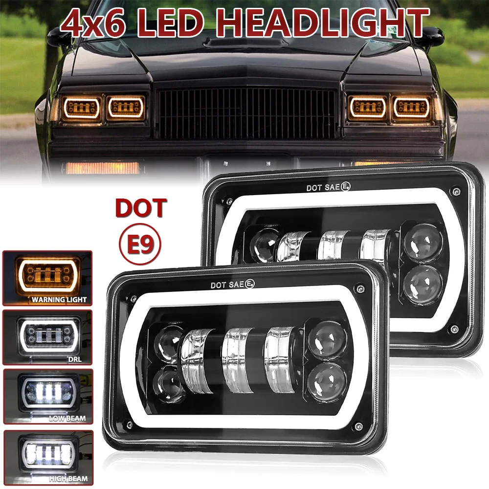 

4x6 Led Square Headlights Angel Eyes Combo Beams White DRL Yellow Turn Signal LED Headlight For Honda Offroad Trucks Suzuki DRZ