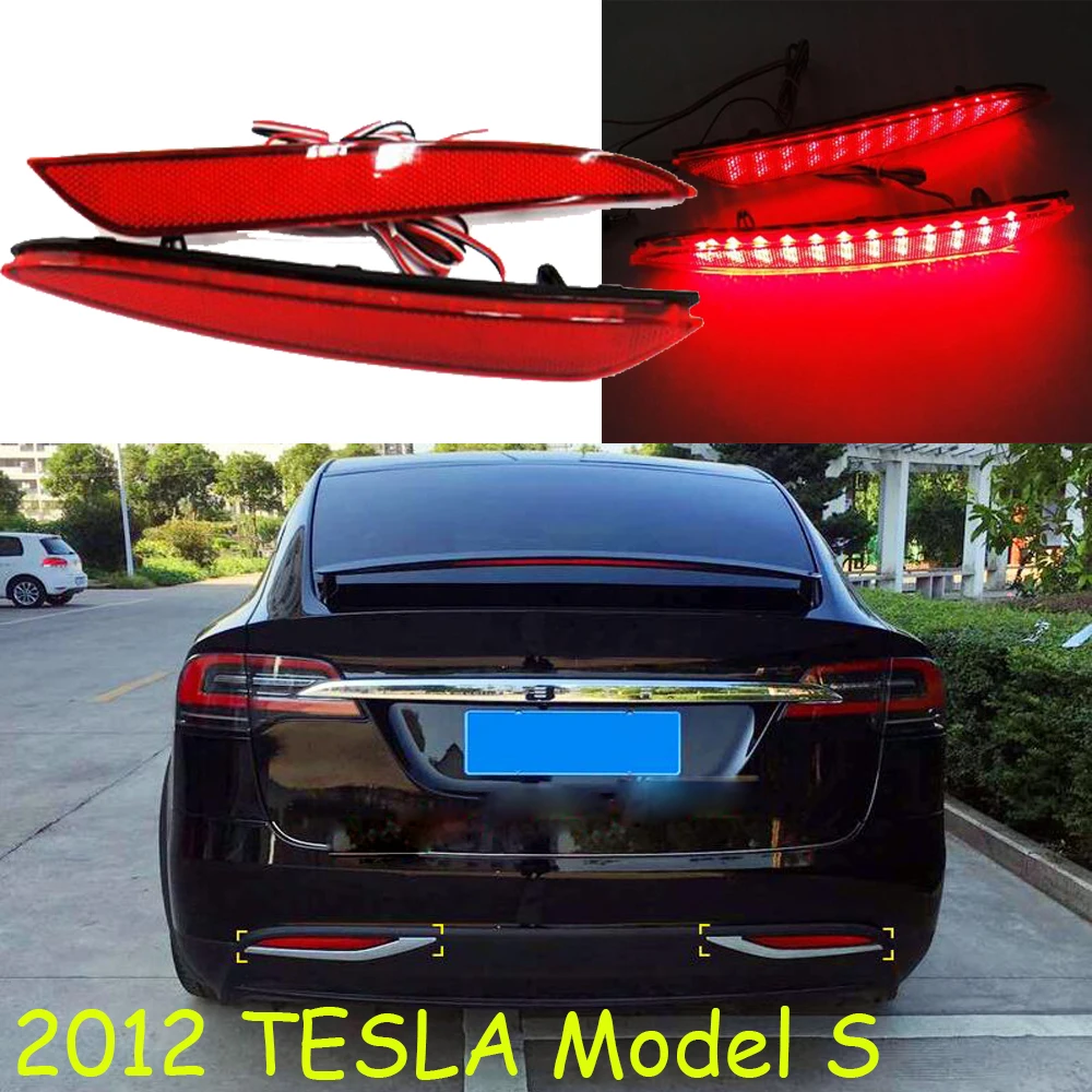 2PCS For Tesla Model S 2012+ LED Rear Bumper Reflector Light Red Car Driving Brake Stop Fog Trim Molding Tail Lamp