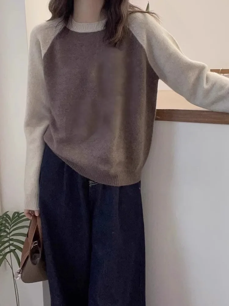 Faionable Color Blo oulder Sve suéter de lana suelto largo Sve Camere Top Casual redondo Ne Commute Sle otoño