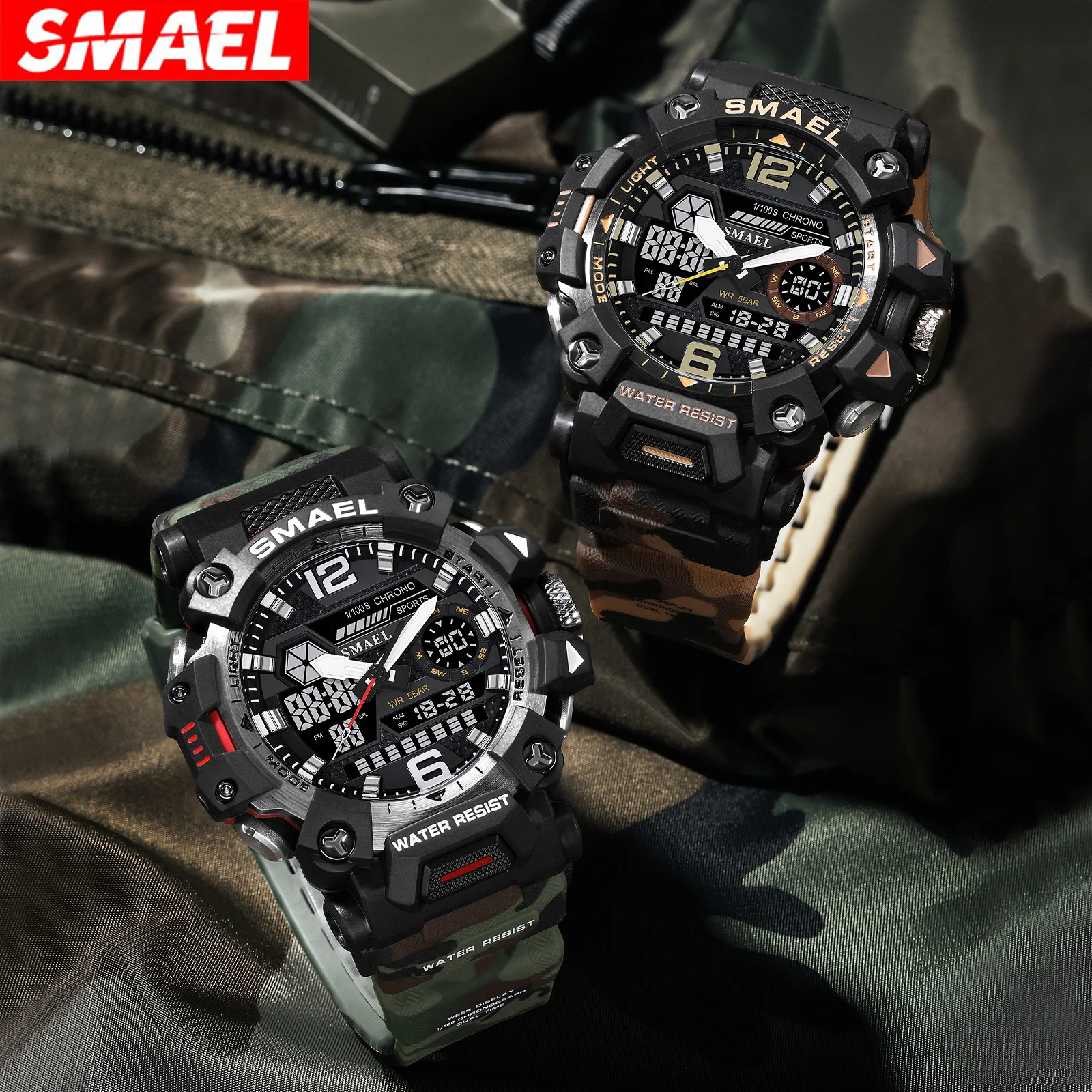 New SMAEL Watch for Men\'s Digital-Analog Dual Display Watches Stylish Multifunctional 5ATM Waterproof Sports Watches