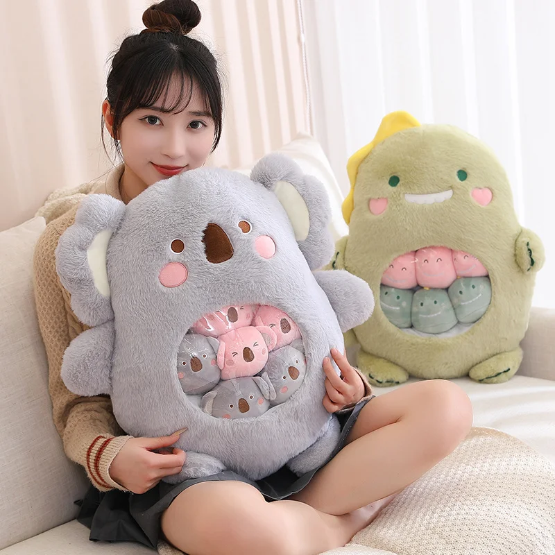 Sac d'Ours Koala en Peluche de Dessin Animé Japonais, Lapin Doux, Oreiller Créatif, Dinosaure, Beurre, Cadeau, 6 Pièces