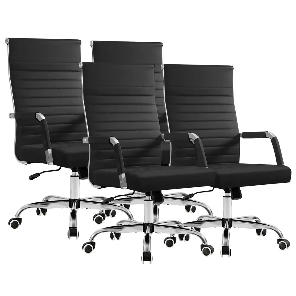 Ergonomic Office Desk Chair, Executive Ribbed MidBack PU Leather Conference Room Chair Adjustable Swivel Chair with Arms 4 pcs, - view 2