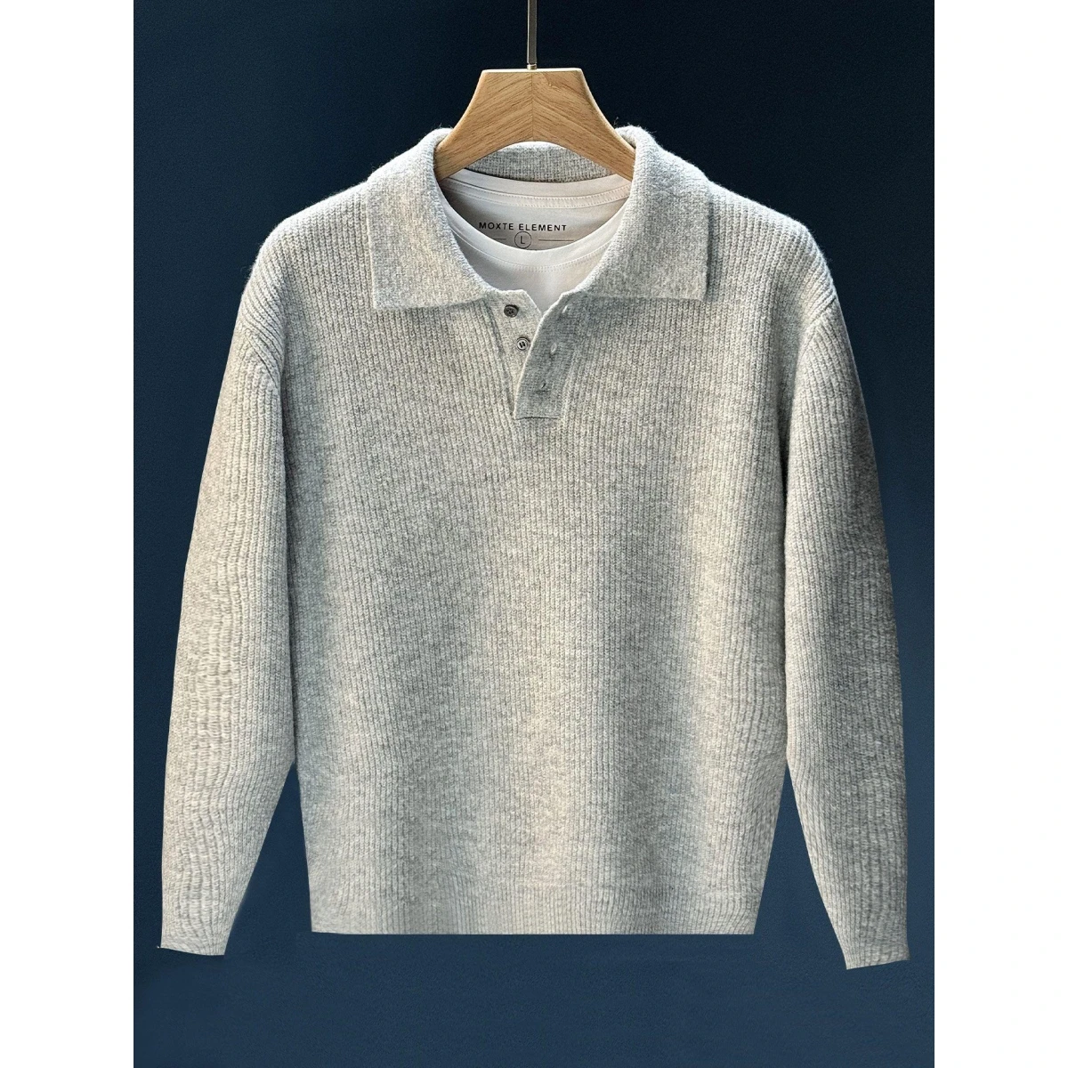 

Autumn Winter Warm Collar Sweater Men Loose Casual Gentleman Color Knitted irt Busin Iron Free Long Sve Ba...