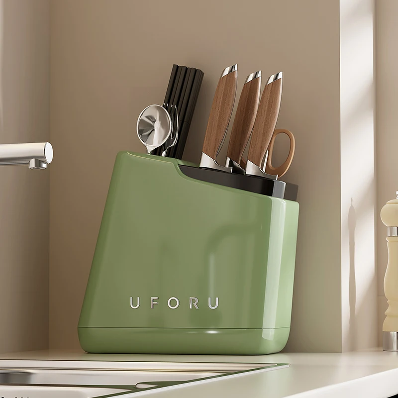 Uforu Kitchen Countertop Multi-Functional Kitchen Knife and Chopstick One-Piece Draining Chinese Style Plastic Storage Rack