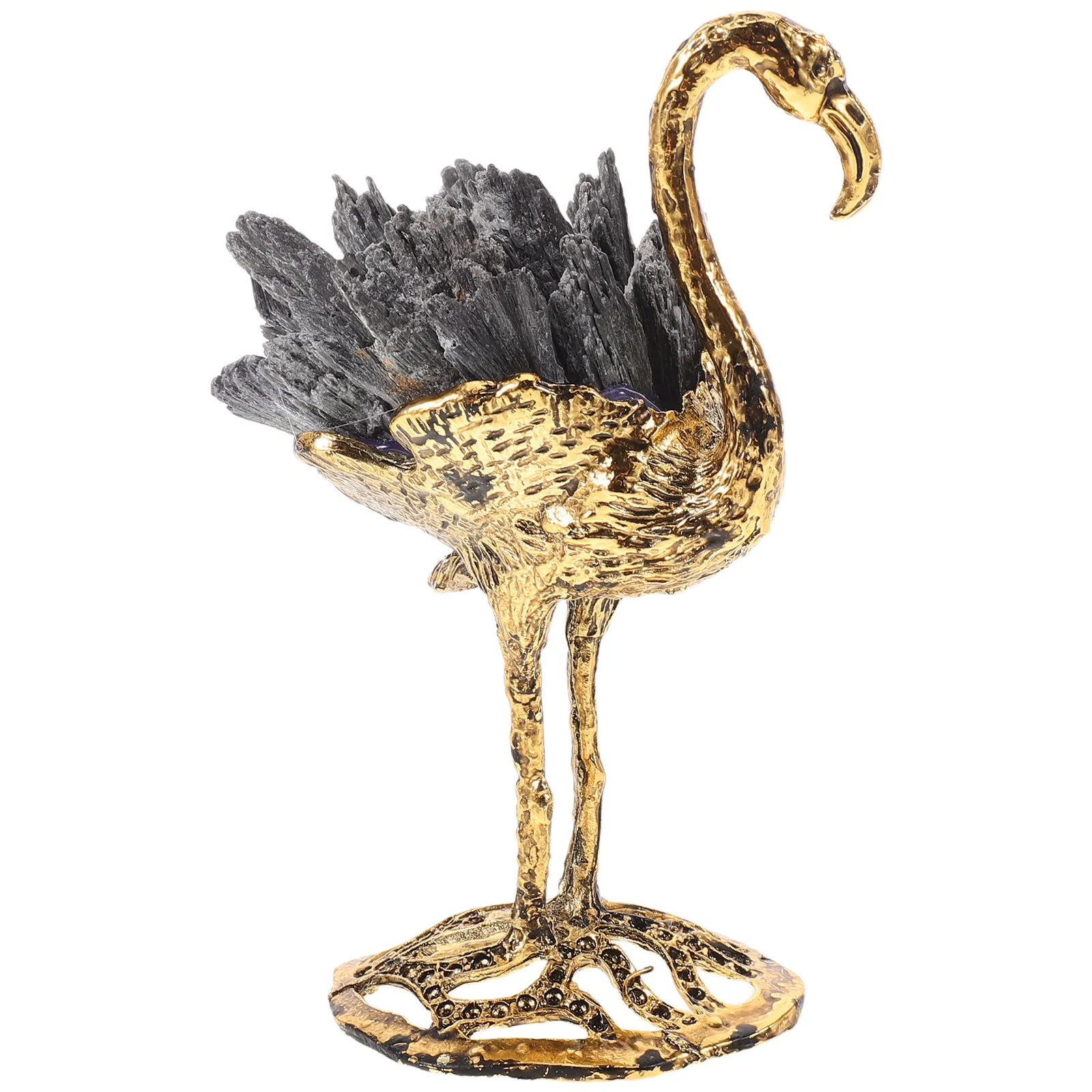 Flamingo Figurine Animal Statue Crystal Raw Stone Metal Sculpture Wedding Birthday Cake Topper Party Desk Cabinet Decor