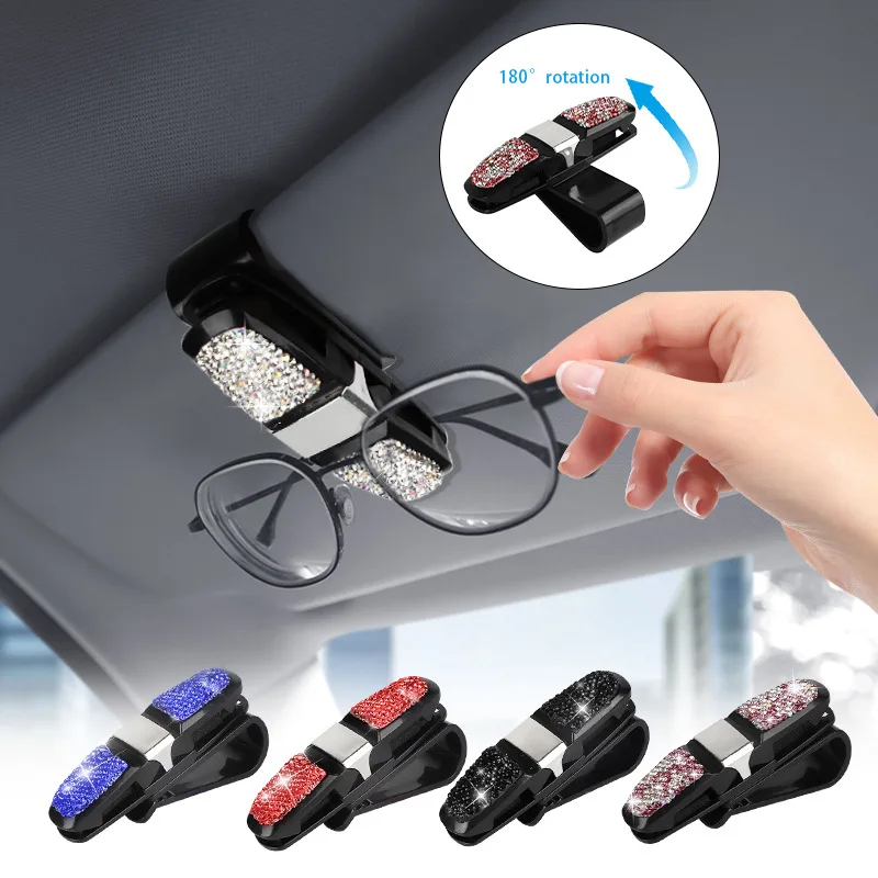 In-car visor, glasses clip, diamond-encrusted multi-function card holder, bill holder, creative in-car rotating double-ended