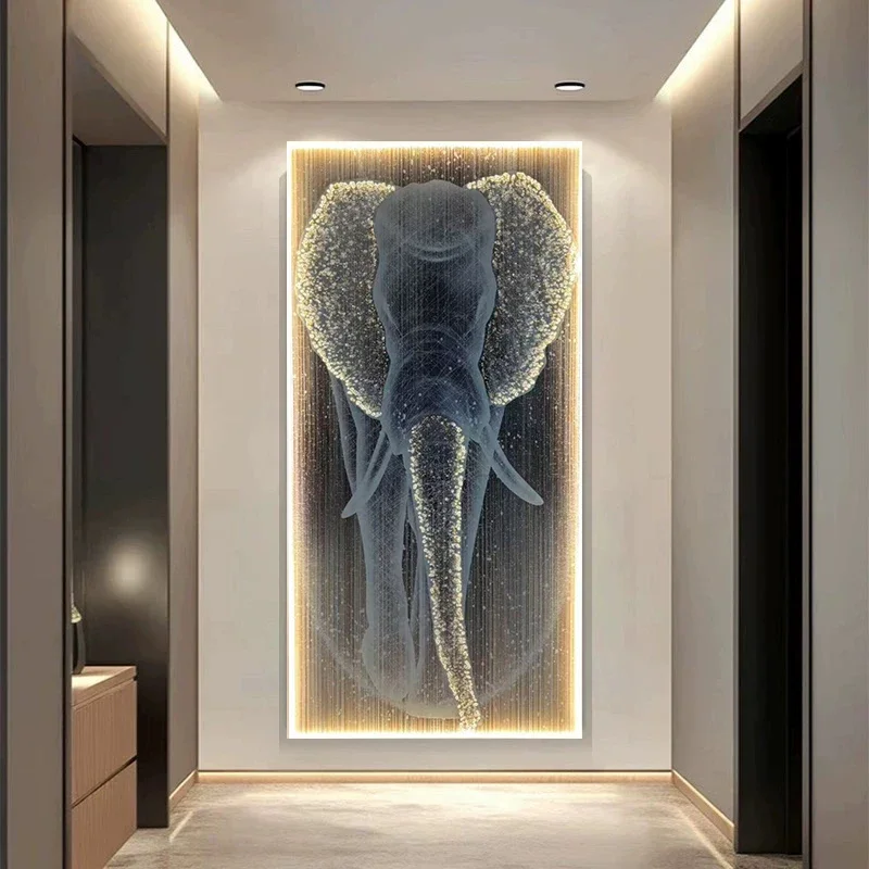 Modern High-End Luxury Crystal Inlaid LED Wall Lamp - Remote Control Elephant Art Hanging Decor for Living Room Space