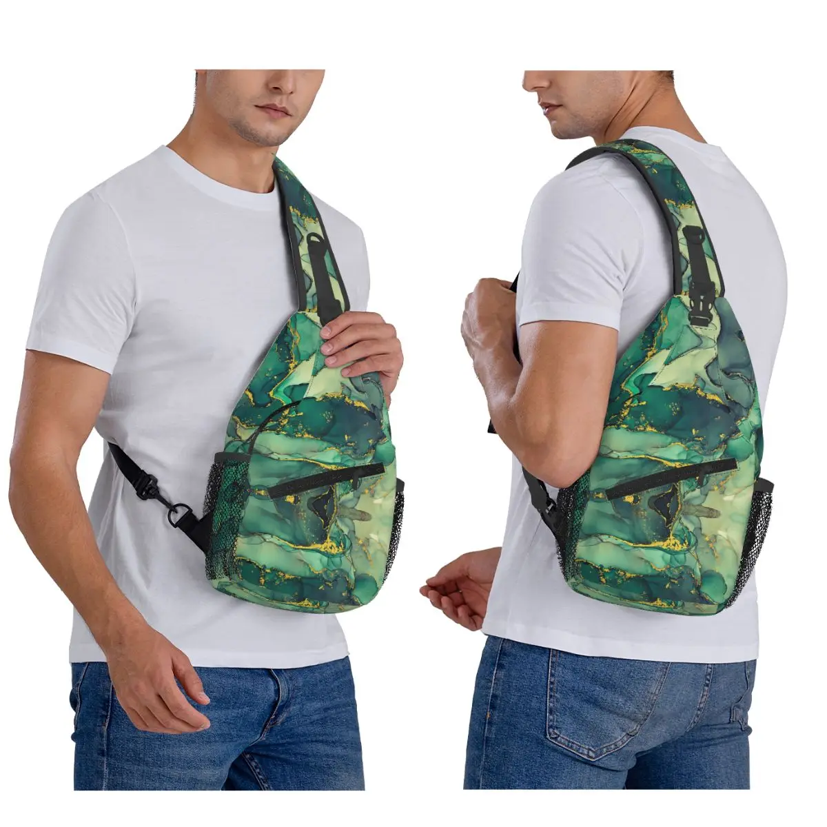 Luxury Blue Abstract Texture Marble Pattern Chest Bag Men Sling Crossbody Backpack Chest Bag Traveling Daypack Shoulder Bag