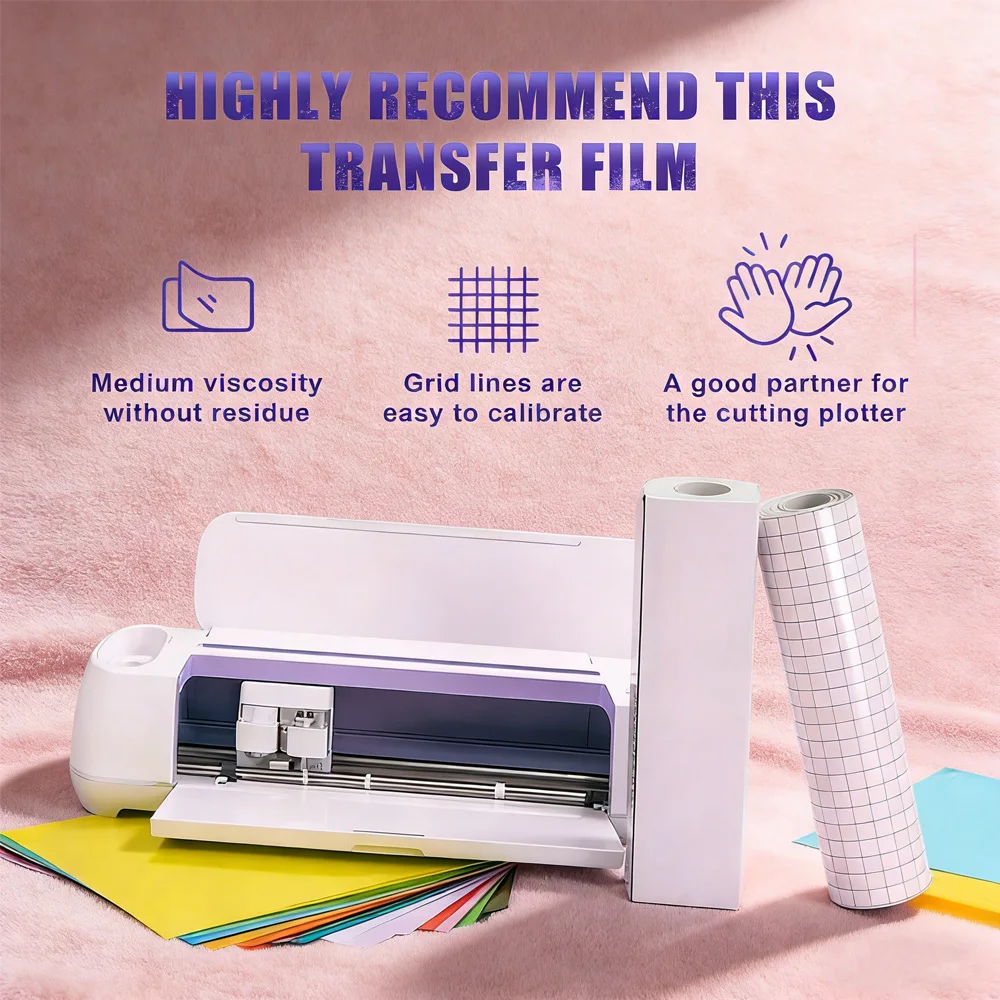 Vinyl Transfer Tape Roll with Grid - Clear Adhesive Application Tape for Silhouette Cameo, Cricut, Decals, Signs