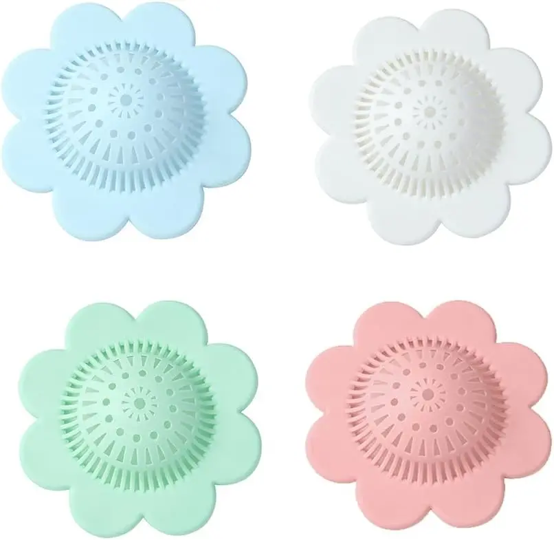 

4 Pack Silicone Shower Drain Hair Catcher, Durable & Easy to Clean, 5.1x5.1 inch for Bathtub Sink Kitchen