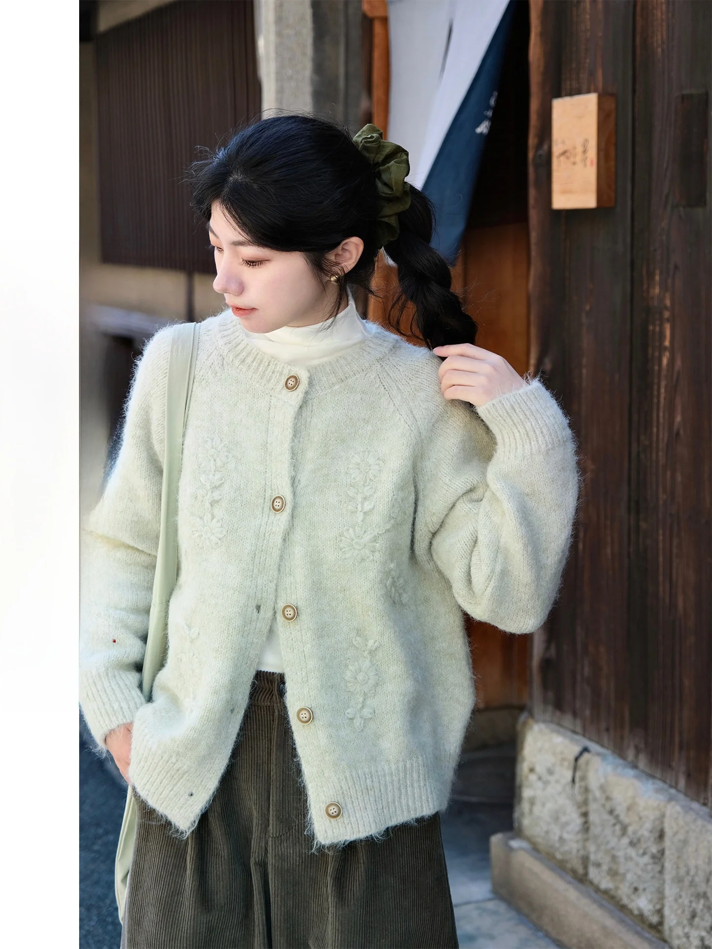 

Rame Artistic round Ne Thiened Mint een Knitted Sweater Cardigan Soft Polyester Fiber Winter Warm Commute Ready