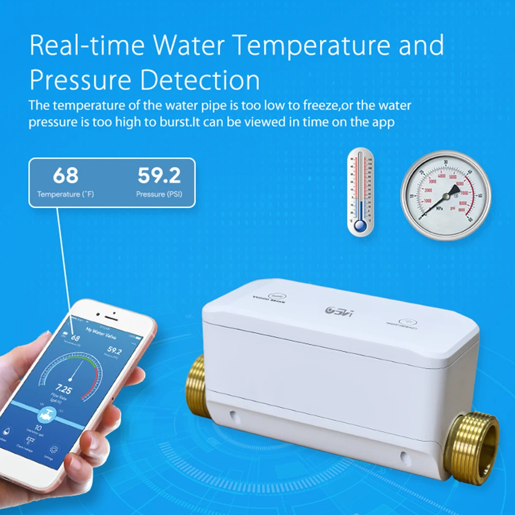 Tuya WiFi Smart Water Shutoff Valve Control Water Flow/Pressure/Temperature/Leakage Automatic Water Level Control Valve