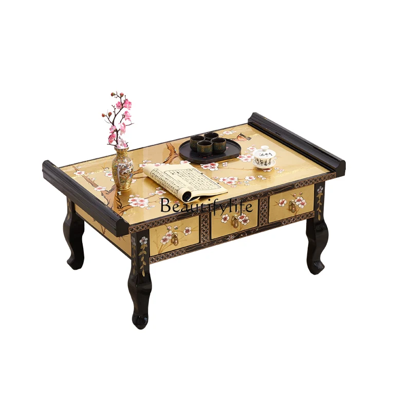 Gold Foil Three Bucket Tea Table Ming-Qing Period Hand Painted Furniture Plum Blossom Butterfly Wudao Tea Table