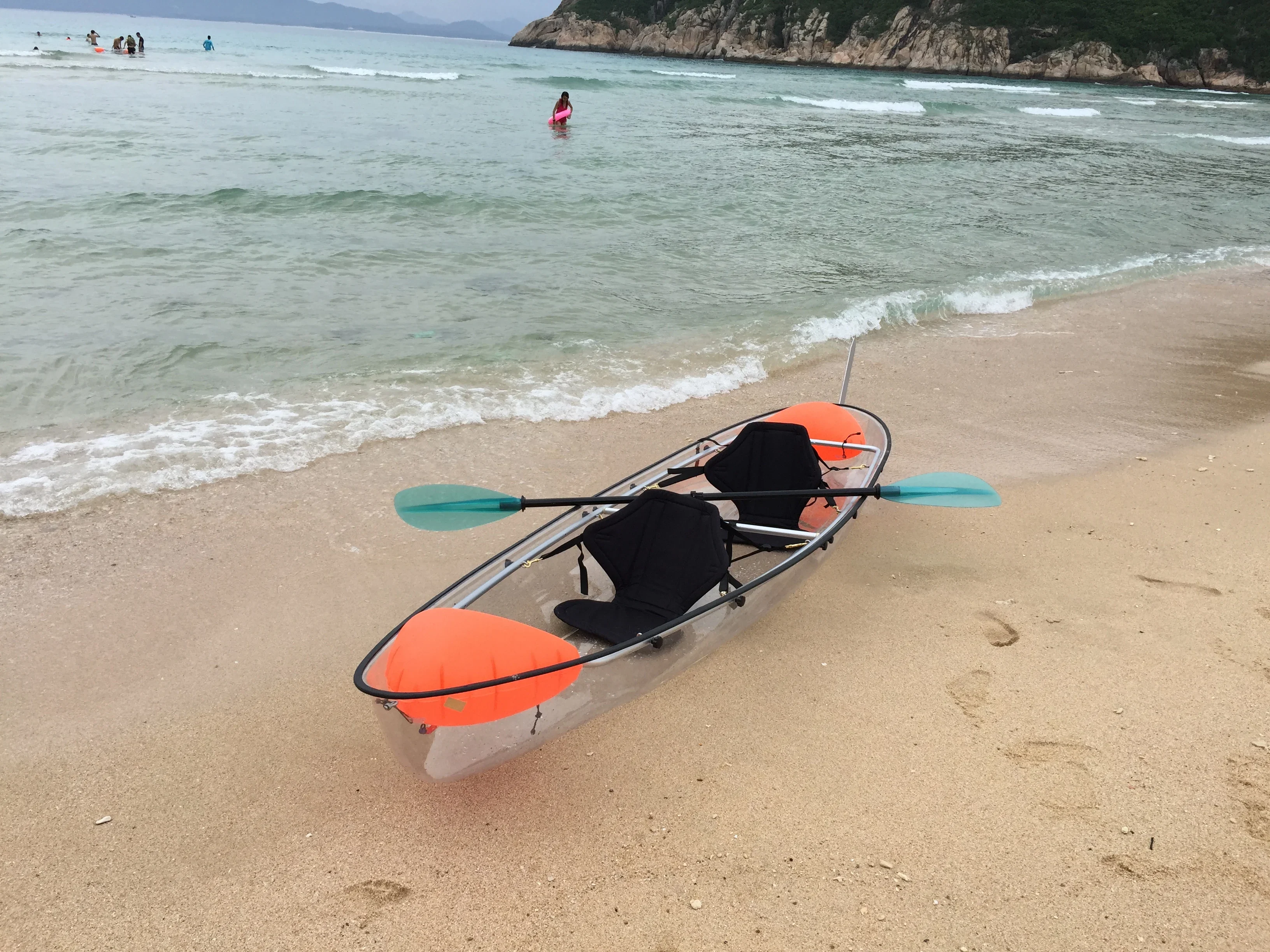 Vicking Double person glass bottom kayak for sale See Through hot selling transparent clear kayak with 2 paddles ,led light