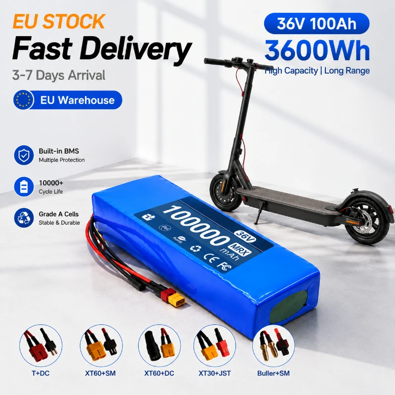 36V 100000mAh 10S2P Elektroroller-Akku Li-Ionen-Akkupack für 500W E-Bike-Roller mit BMS EU Schnelle Lieferung