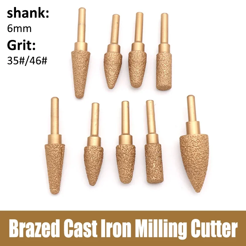 6mm Okrągły chwyt Lutowana próżniowo diamentowa głowica szlifierska Wiertła grawerskie do kamienia Stop Żeliwo Polerowanie Narzędzia rzeźbiarskie