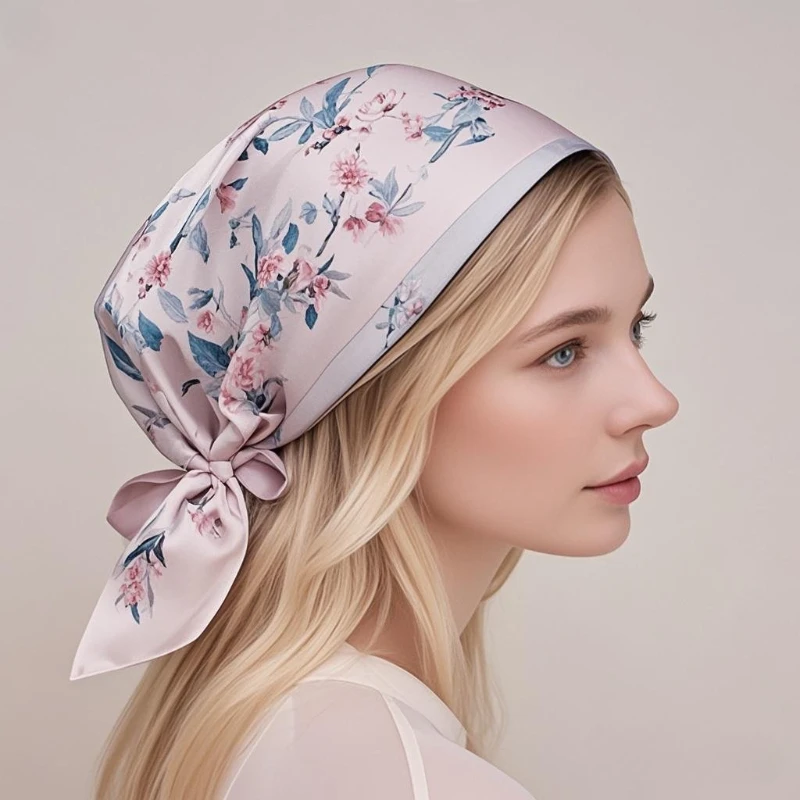 

68cm Flower and Bird Spring Printed Scarf Women's Spring Autumn Thin Imitation Silk Scarf Fresh and Elegant Headscarf Shawl