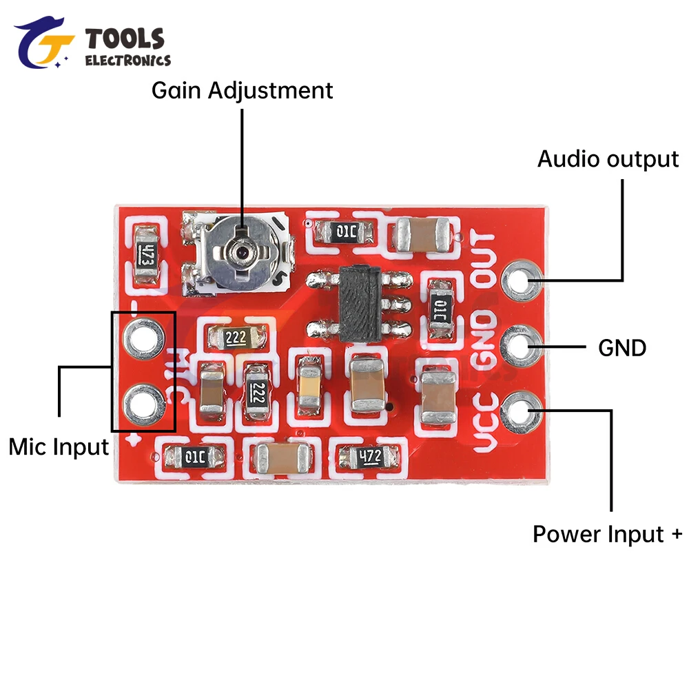 Modulo preamplificatore per microfono a elettrete DC 3-5V Guadagno regolabile Scheda amplificatore per microfono con acquisizione del rumore per progetti audio