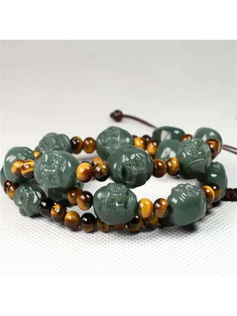 Hot Selling Natural Hand-carved Hetian Jade Cyan Eighteen Arhats Necklace Pendant Fashion Jewelry Men Women Luck Gifts