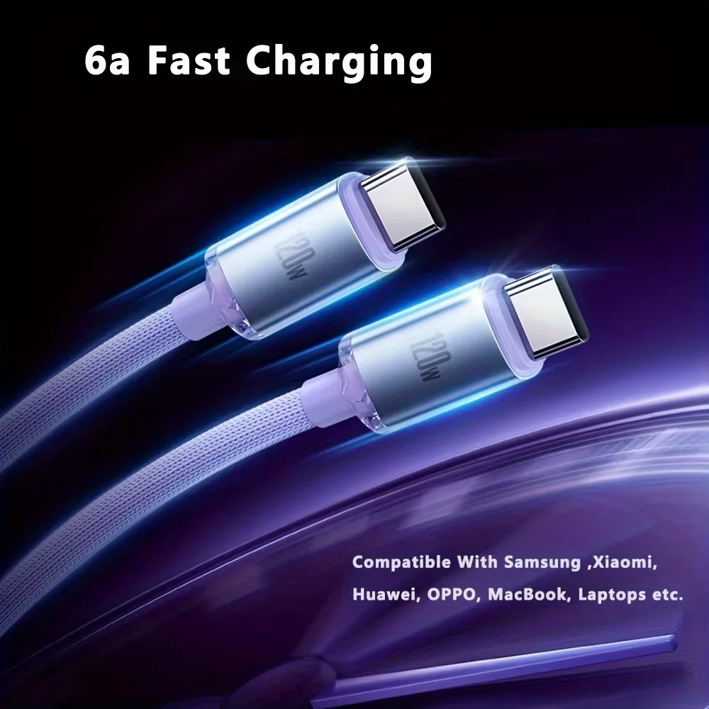 لينوفو 120 واط 6A نوع C كابل آيفون 17 شاومي Oneplus الهاتف المحمول شحن سريع USB C كابل نوع C شاحن بيانات سريع الحبال