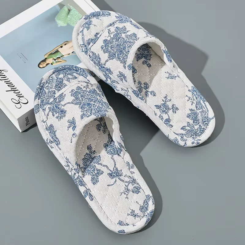 

New Insole Quiet Silent Home Slippers for Women and Men, Flax Fabric Slippers for Couples, Machine Washable Summer Home Use