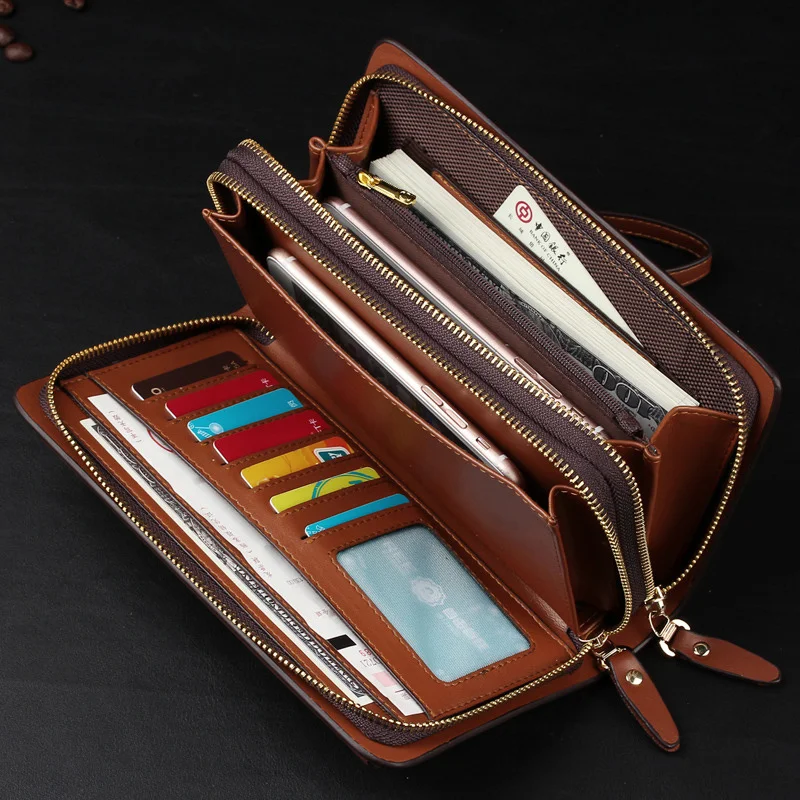 Men Business Wallets With Coin Pocket Luxury Long Double Zipper Clutch Bags Male 2024 New Fashion Men's Gift Purse Leather Pouch