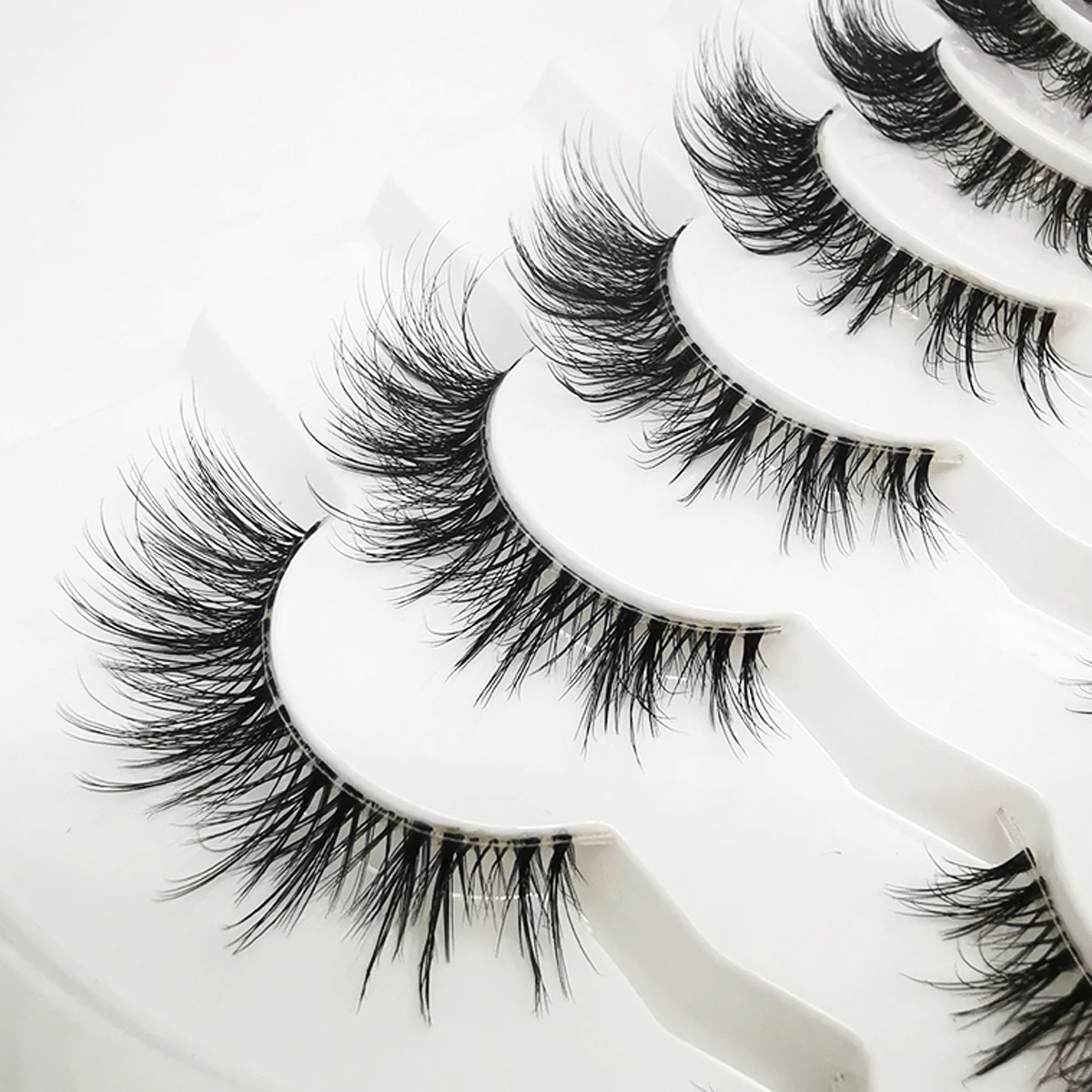 Novo 7 pares de cílios de olho de gato falso vison cílios de banda clara cílios de aparência natural cílios de vison finos tira completa cílios