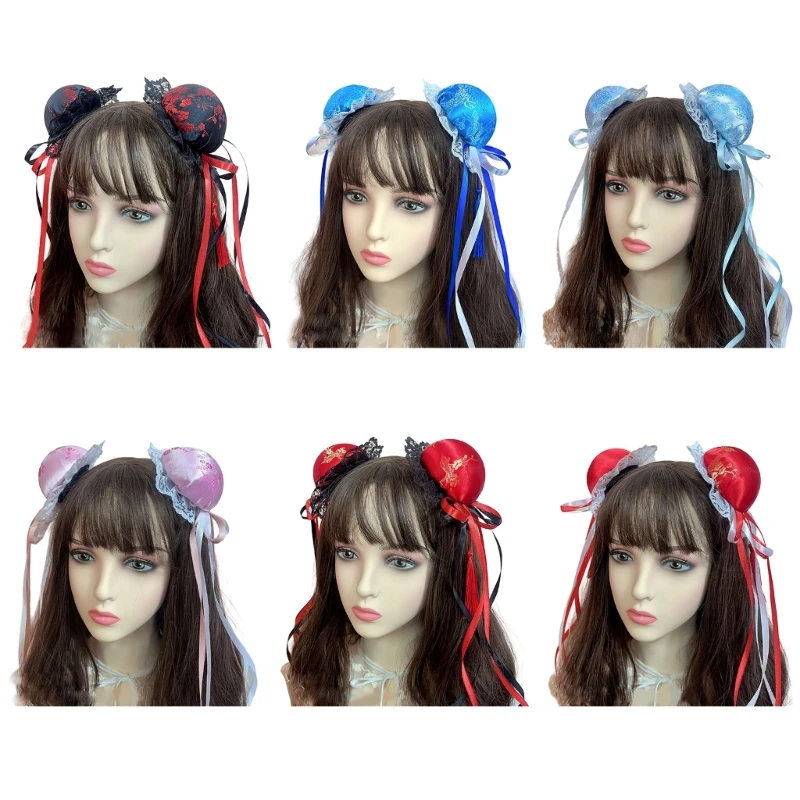 Ribbon Bowknot Hair Clip Girl Animes Maid Hair Bun Hairpin Halloween Barrettes HXBA