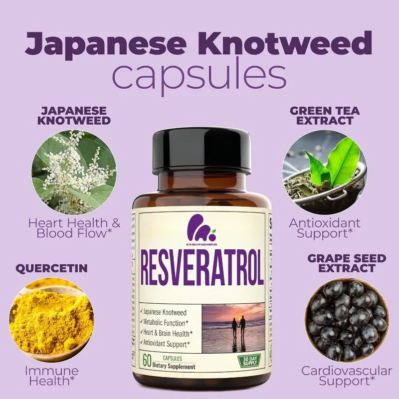 

Resveratrol capsules contain Japanese Polygonum cuspidatum, green tea, quercetin, grape - antioxidants for healthy aging support