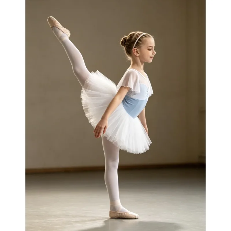 

Girls Ballet Leotard Puff Sleeve Dance Costume Gymnastics Bodysuit for Training Daily Class Stage Performance Dancewear Outfit