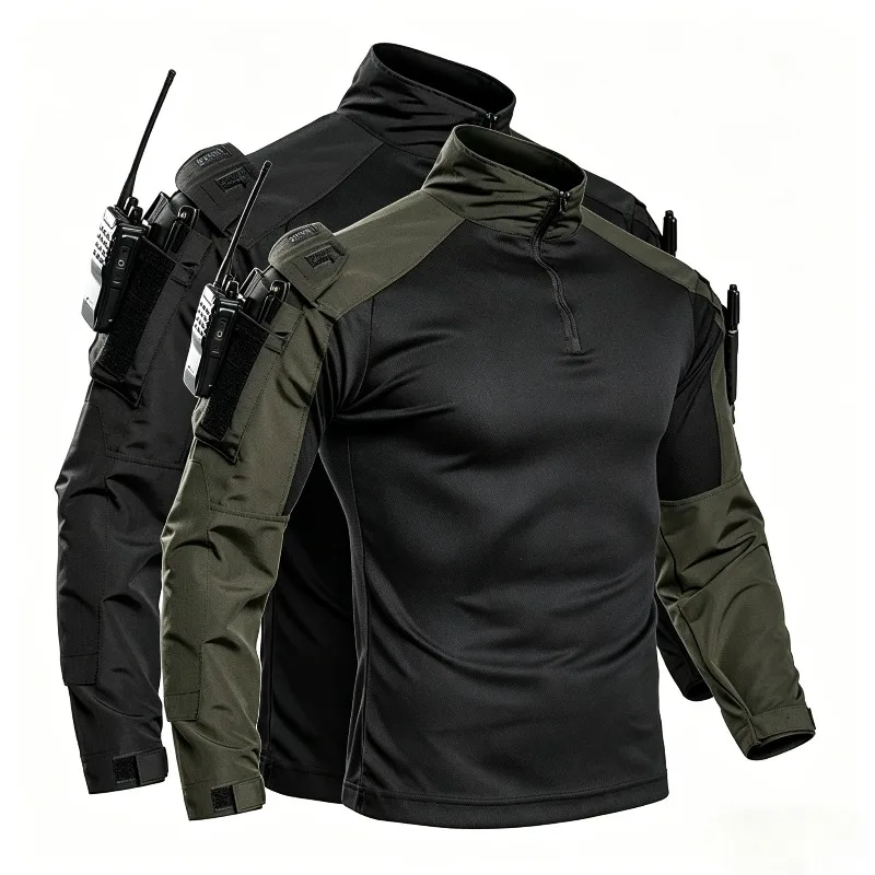 Lightweight Tactical Combat Shirt Men 1/4 Zip Long Sleeve Quick Dry Summer Breathable for Hiking Hunting Training Outdoor Sports