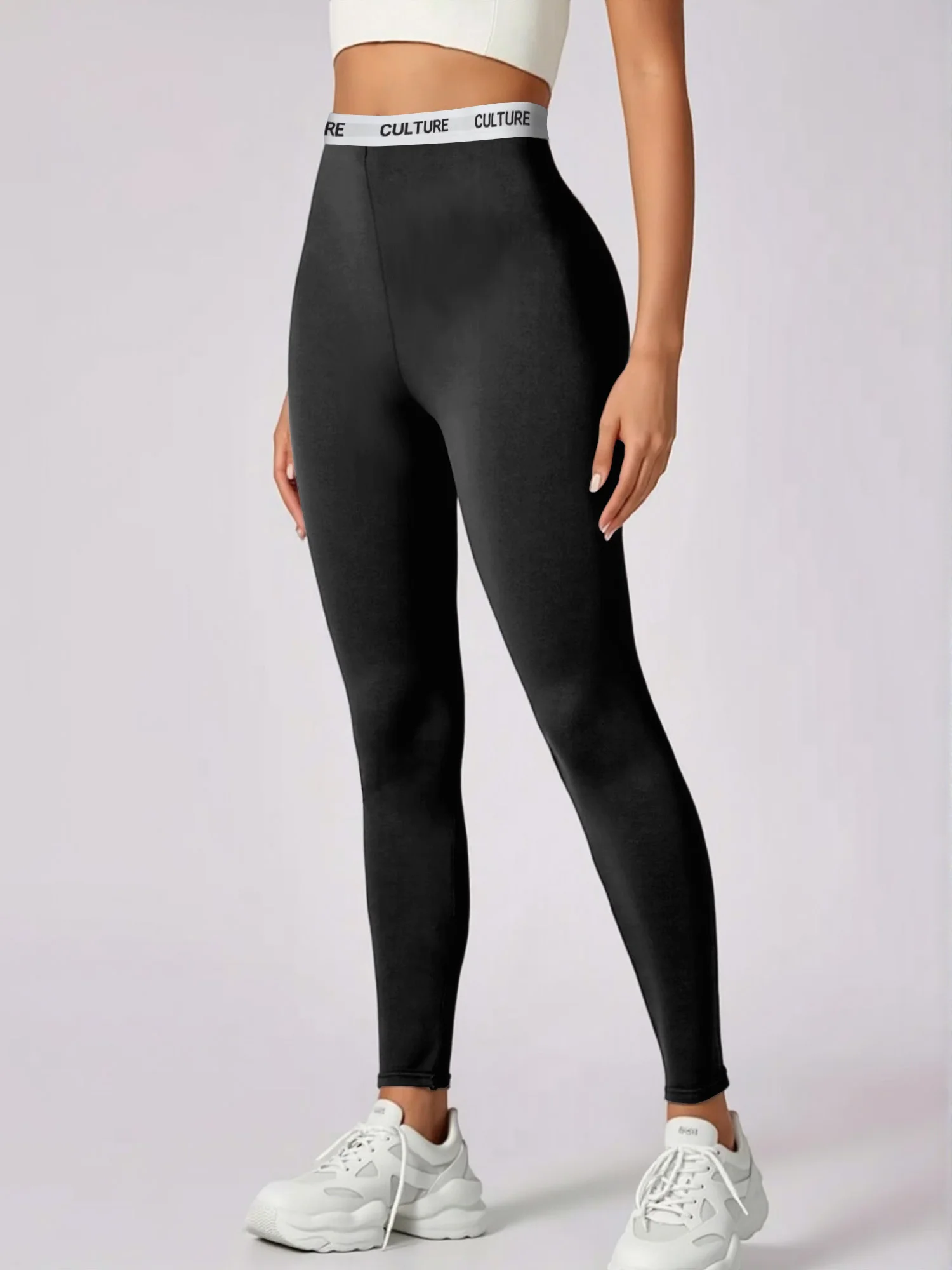 High Waist Letter Printed Waistband Leggings Women Soft Stretch Fitness Sports Tights Casual Workout Gym Slim Fit Yoga Pants