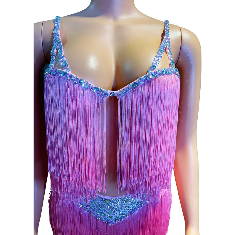 เซ็กซี่ Cutout POLE Dance เสื้อผ้า Full Fringed Rhinestones บอดี้สูทผู้หญิง Gogo Dancer เครื่องแต่งกายเวทีเทศกาลชุด XS8659