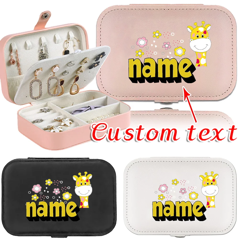 

Customizable Name Jewelry Box Portable Large Capacity Travel Jewelry Storage Double Layer Storage Box Cartoon Pattern