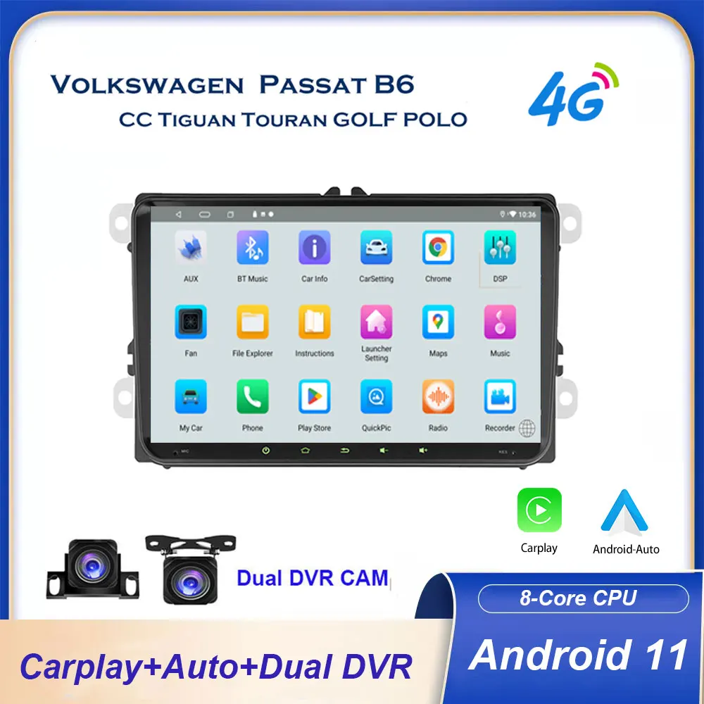 

PEERCE Android 11 Car Stereo Radio for Volkswagen VW Passat B6 B7 CC Tiguan Touran GOLF POLO 2 Din GPS Carplay Auto Head Unit