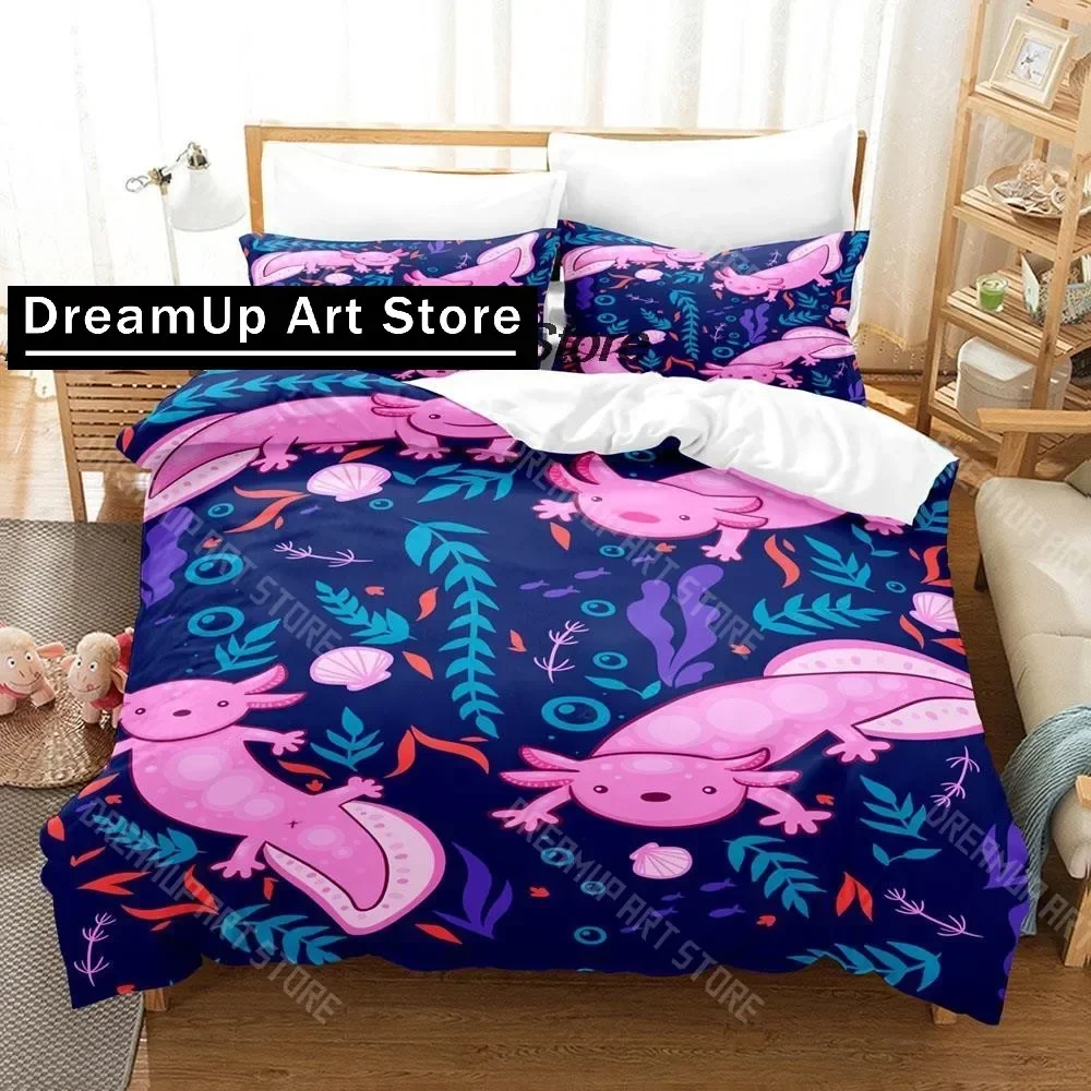 

3D Print Animal Axolotl Bedding Set Single Twin Full Queen King Size Bed Set Aldult Kid Bedroom Duvetcover Sets Anime Bed Sheet