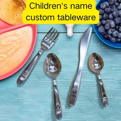 4Pcs Custom Baby Name 304 Stainless steel tableware steak knife and fork dessert fork spoon family suits Cutlery Set for Kids