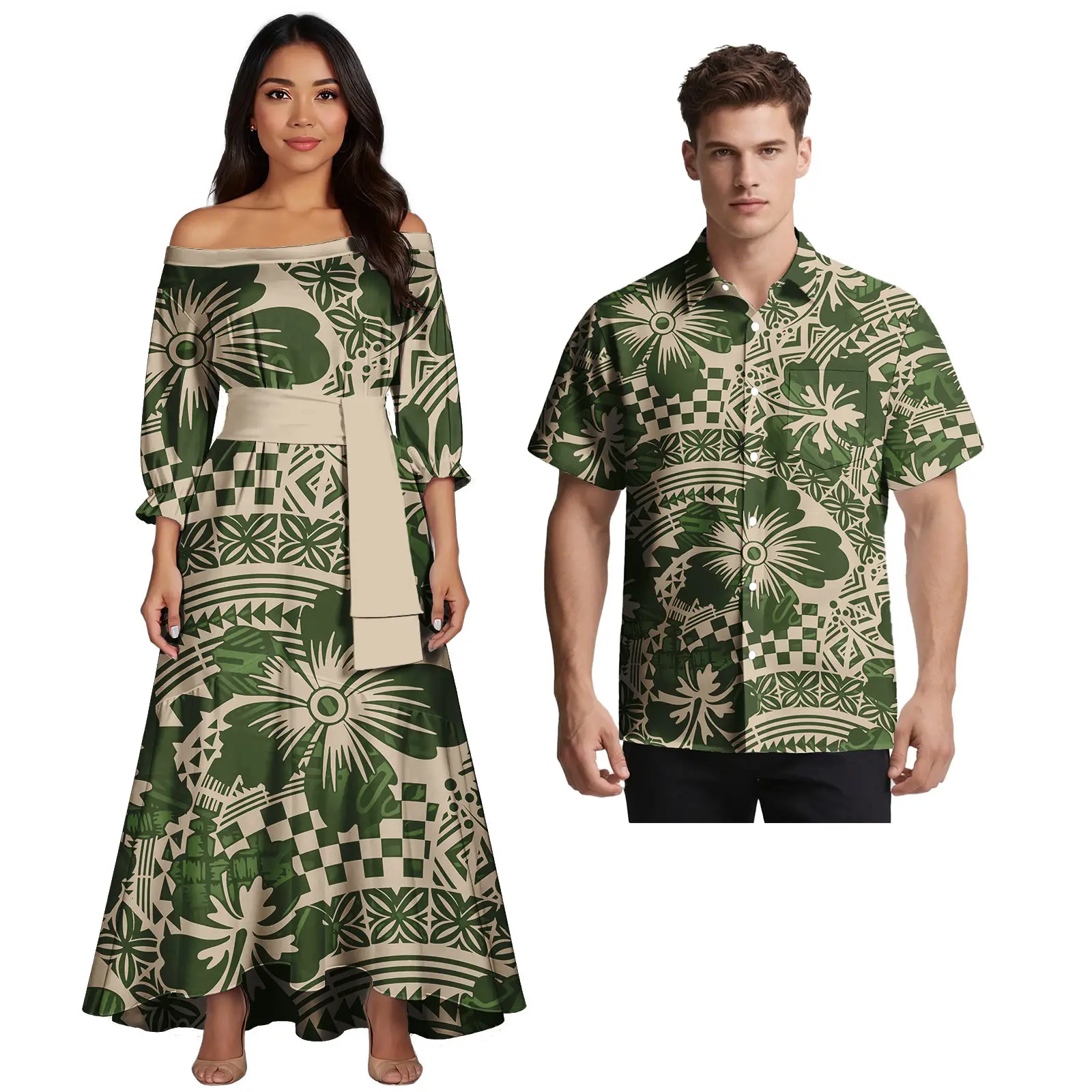 Abbigliamento per coppie Set da due pezzi Abbigliamento tribale polinesiano Samoano Tapa Stampa floreale Abiti coordinati per coppia