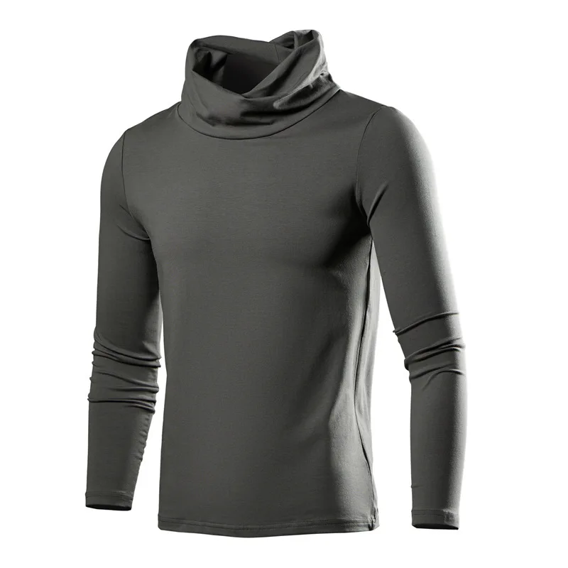 

Men Gray Long Sleeve Elastic Pullover T Shirts Brand New Heaps Collar Solid Color Men's Clothing Simple Fashon Daily Tops Hombre