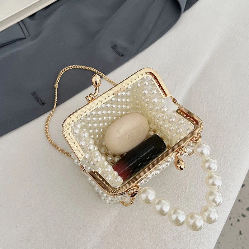 Luxuriöse Designer-Damentasche, handgefertigte Perlen-Tasche, neue Ketten-Schulter-Crossbody-Tasche, Mini-Lippenstift-Etui, Vintage-Perlen-Abendtasche – Detail 18