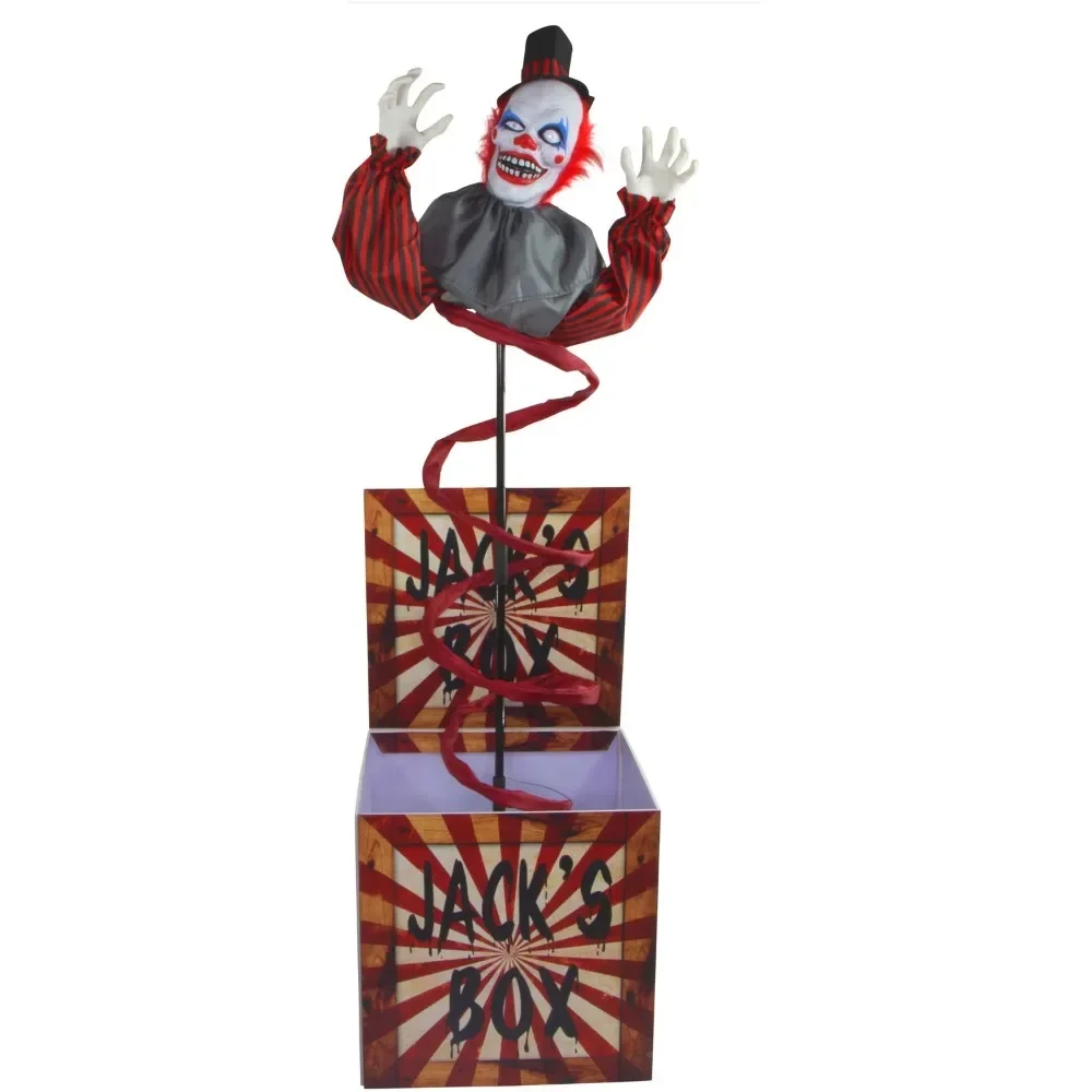 69-In. Halloween Decoration Jack the Animated Clown in a Box Indoor or Covered Outdoor Operated Festive Holiday Decor