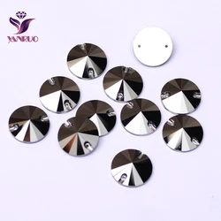 YANRUO Top 3200 Rivoli Round Jet Hematite Glass Sew On Rhinestones Sewing Crystals Decorative Stones for Clothes