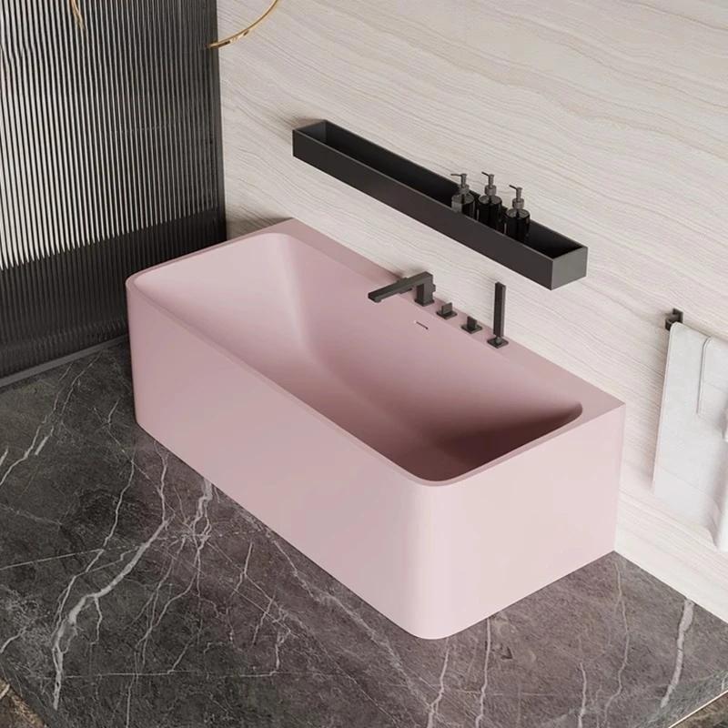 Matte pink rectangular integrated household bathtub