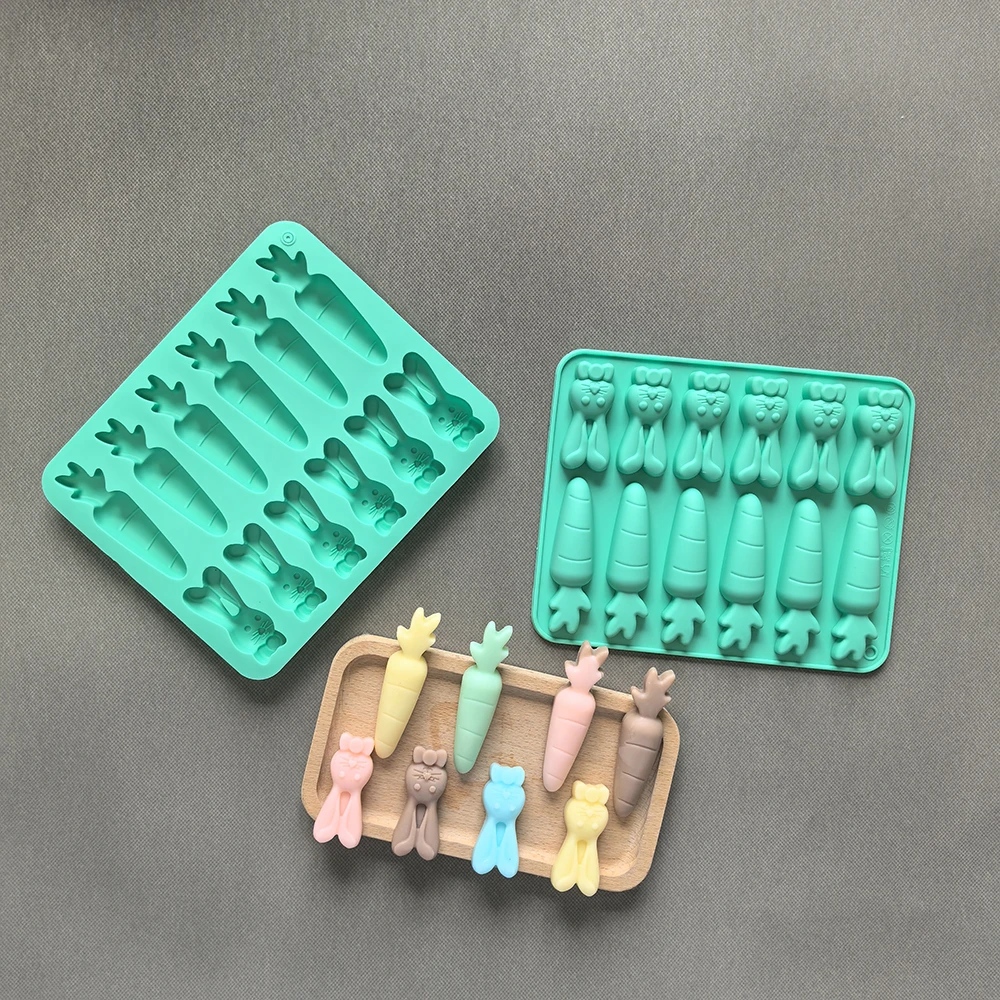 1pc 3D carrot rabbit shaped silicone mold for baking chocolate mousse cake, ice cream dessert cake decoration tool