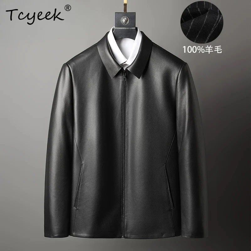 Tcyeek Real Leather Jacket Men Natural Deerskin Coat Man 100% Wool Lining Autumn Winter Clothes Trendy Short Jaqueta Masculina
