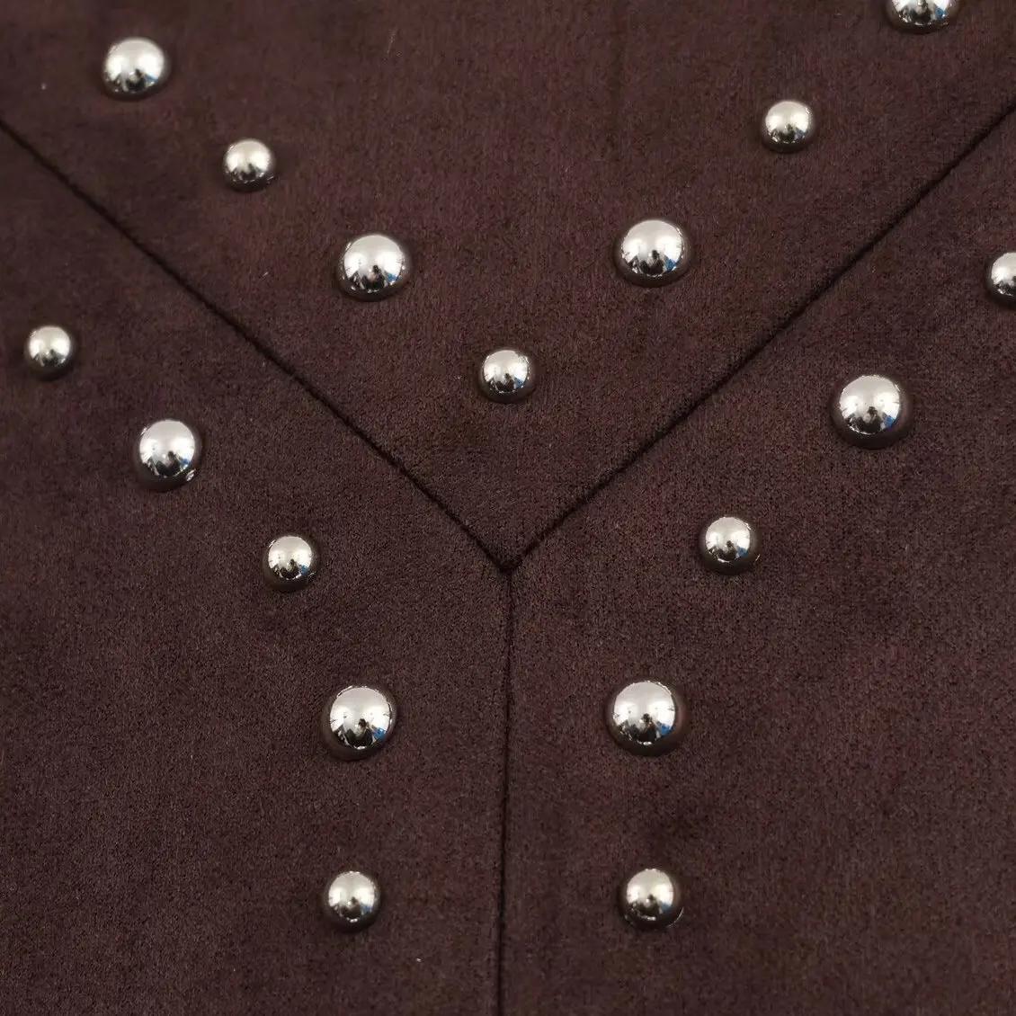 KASLEAD Faionable Réversible Faux Cuir Effet Rivet Dr T-shirt Femme Dr Or Sve rond Ne Ci Trajet