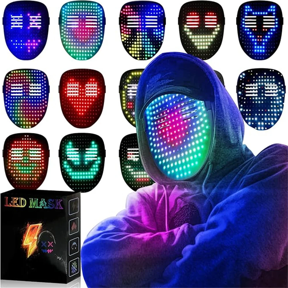 

LED Mask with Gesture Sensing Light up Face Transforming Led Halloween Mask for Teens Men Women Costume Cosplay Party